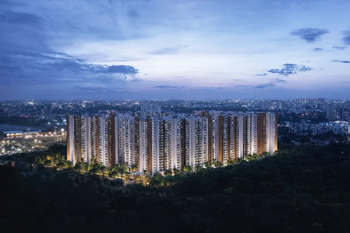 Aerial view of Prestige Evergreen Apartment towers Aerial view of Prestige Evergreen Apartment towers
