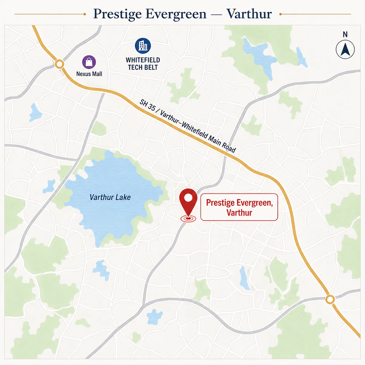Prestige Evergreen location map at Varthur, Bengaluru